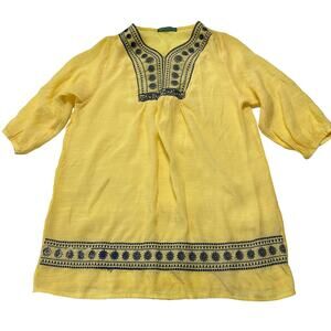 Lima Limon Tunic Blouse Size M Yellow Blue Boho Chic 3/4 Sleeve Cotton Blend